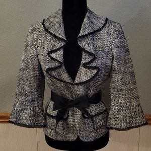 WHBM black & white belted blazer